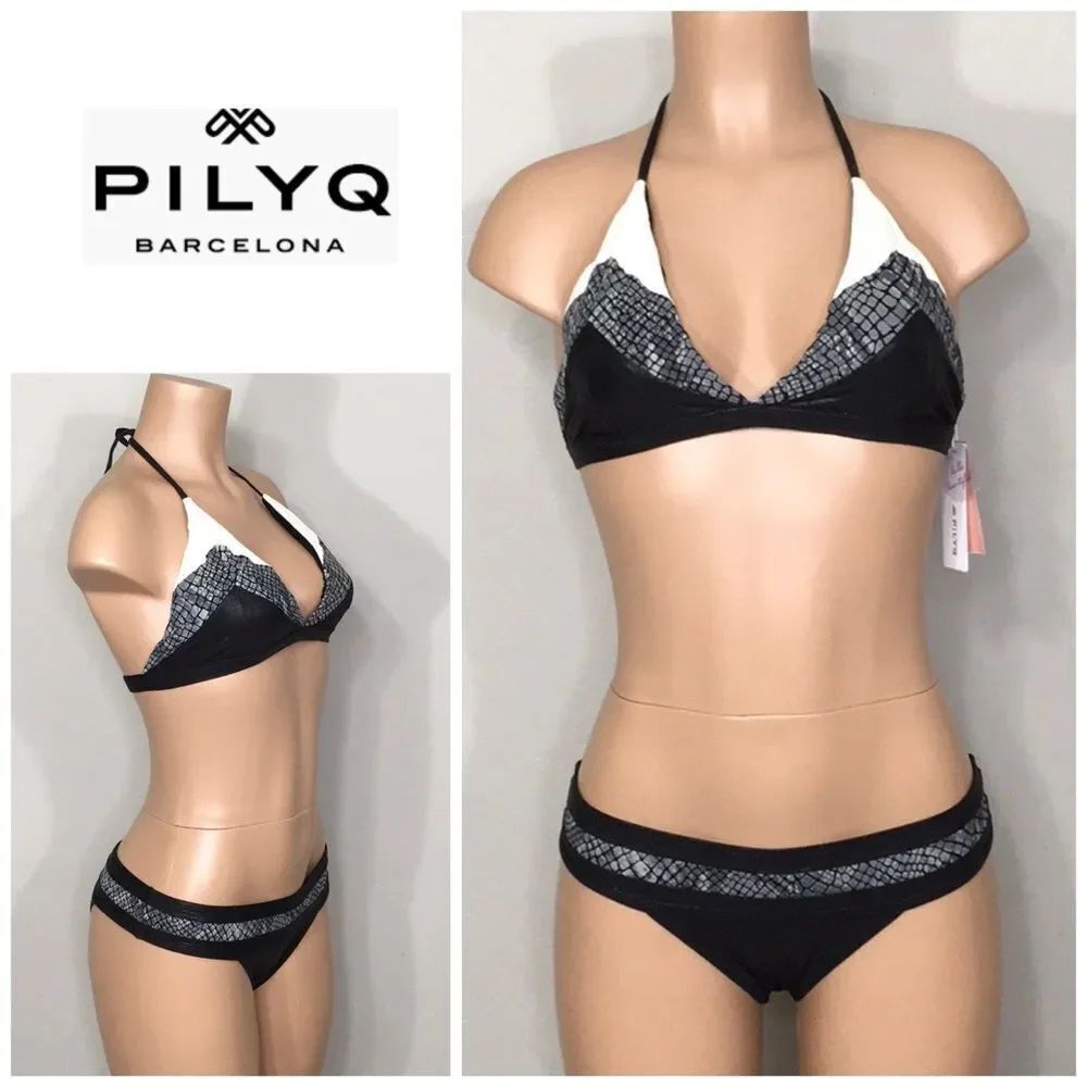 New. PILYQ boa snake print black bikini set. D-top/L-bottoms. D-top/S-bottoms.